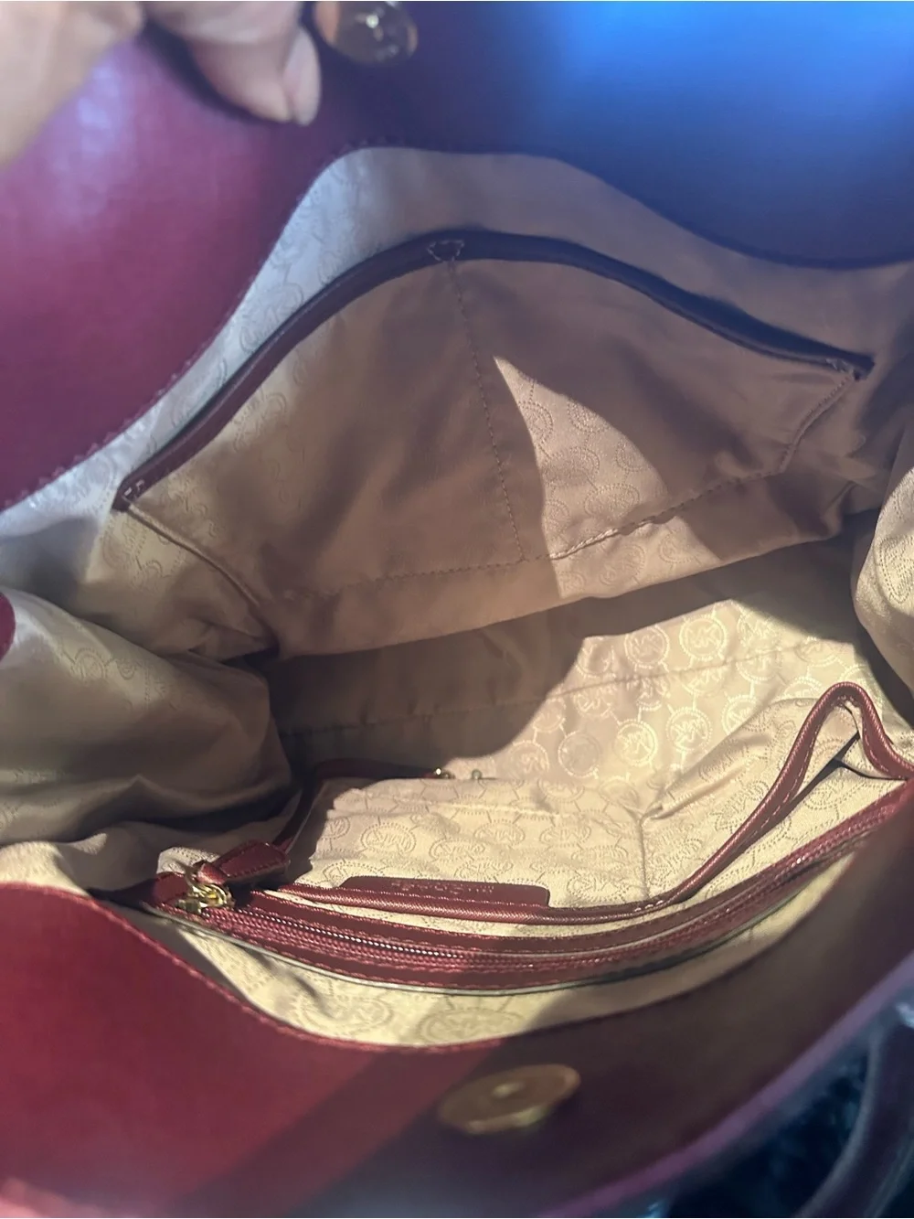 Michael Kors Wine Saffiano Leather Satchel with Gold Hardware large bag